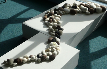 felted rock installation